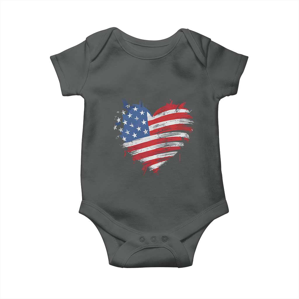4th of July American Flag Heart USA Patriotic Baby Onesie Star Stripes - Wonder Print Shop
