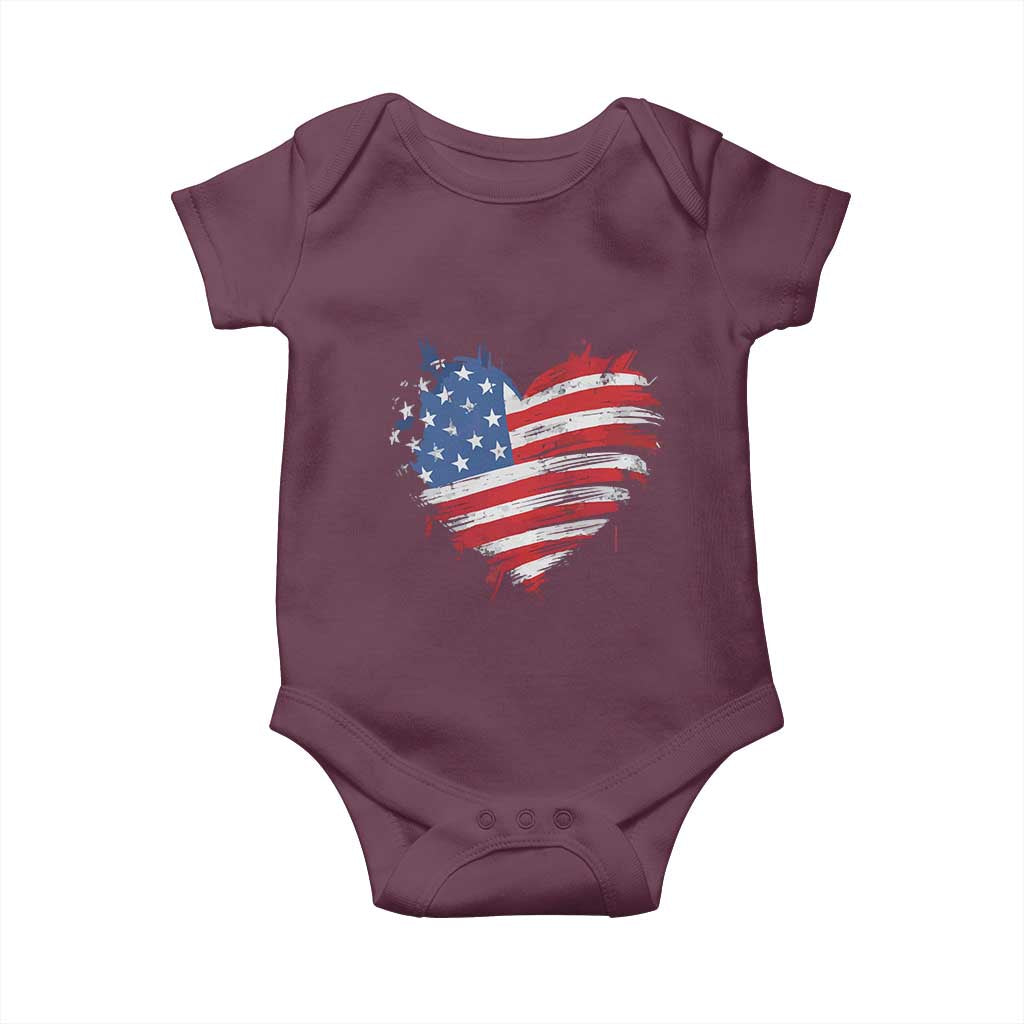 4th of July American Flag Heart USA Patriotic Baby Onesie Star Stripes - Wonder Print Shop