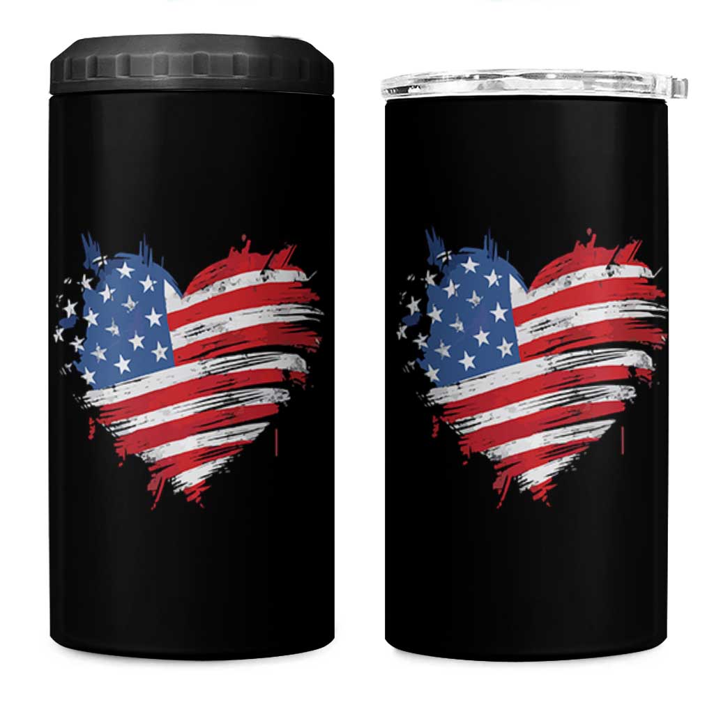 4th of July American Flag Heart USA Patriotic 4 in 1 Can Cooler Tumbler Star Stripes - Wonder Print Shop