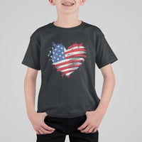 4th of July American Flag Heart USA Patriotic T Shirt For Kid Star Stripes - Wonder Print Shop