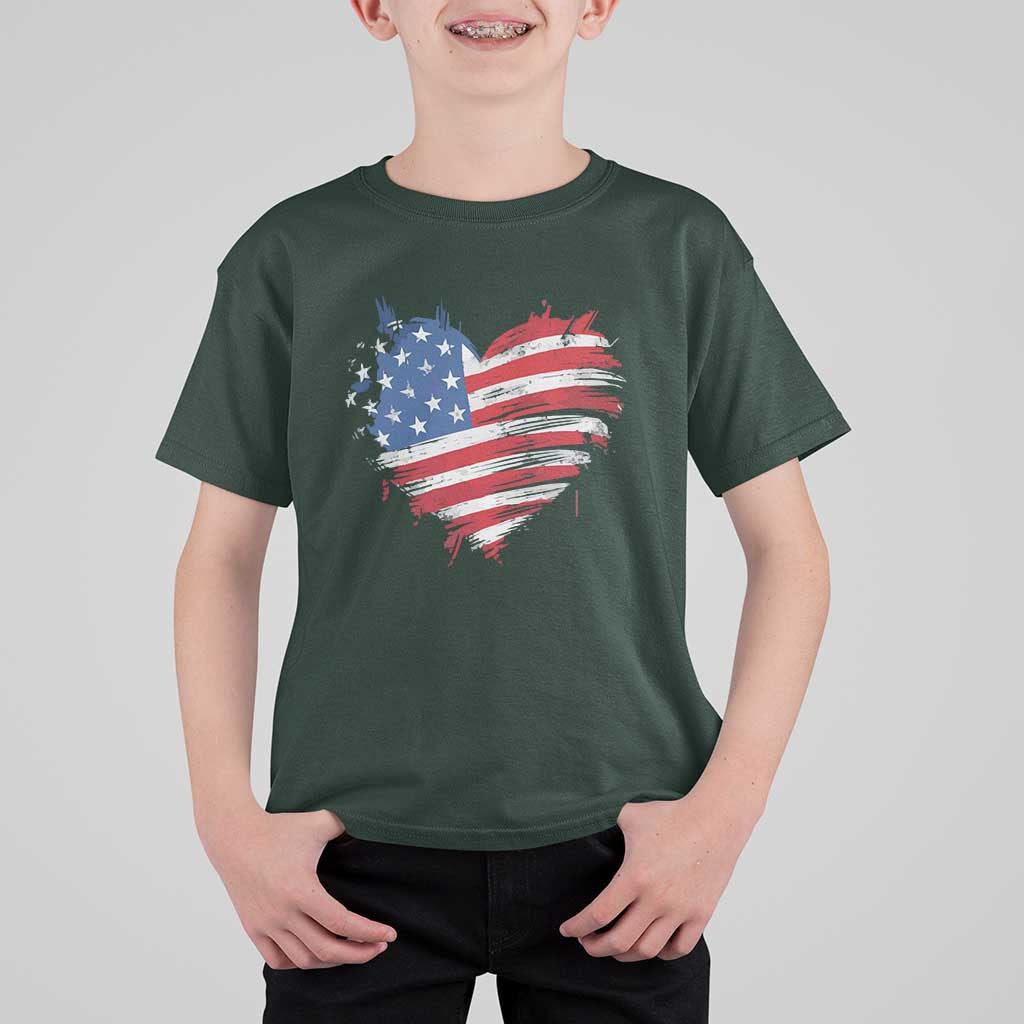 4th of July American Flag Heart USA Patriotic T Shirt For Kid Star Stripes - Wonder Print Shop