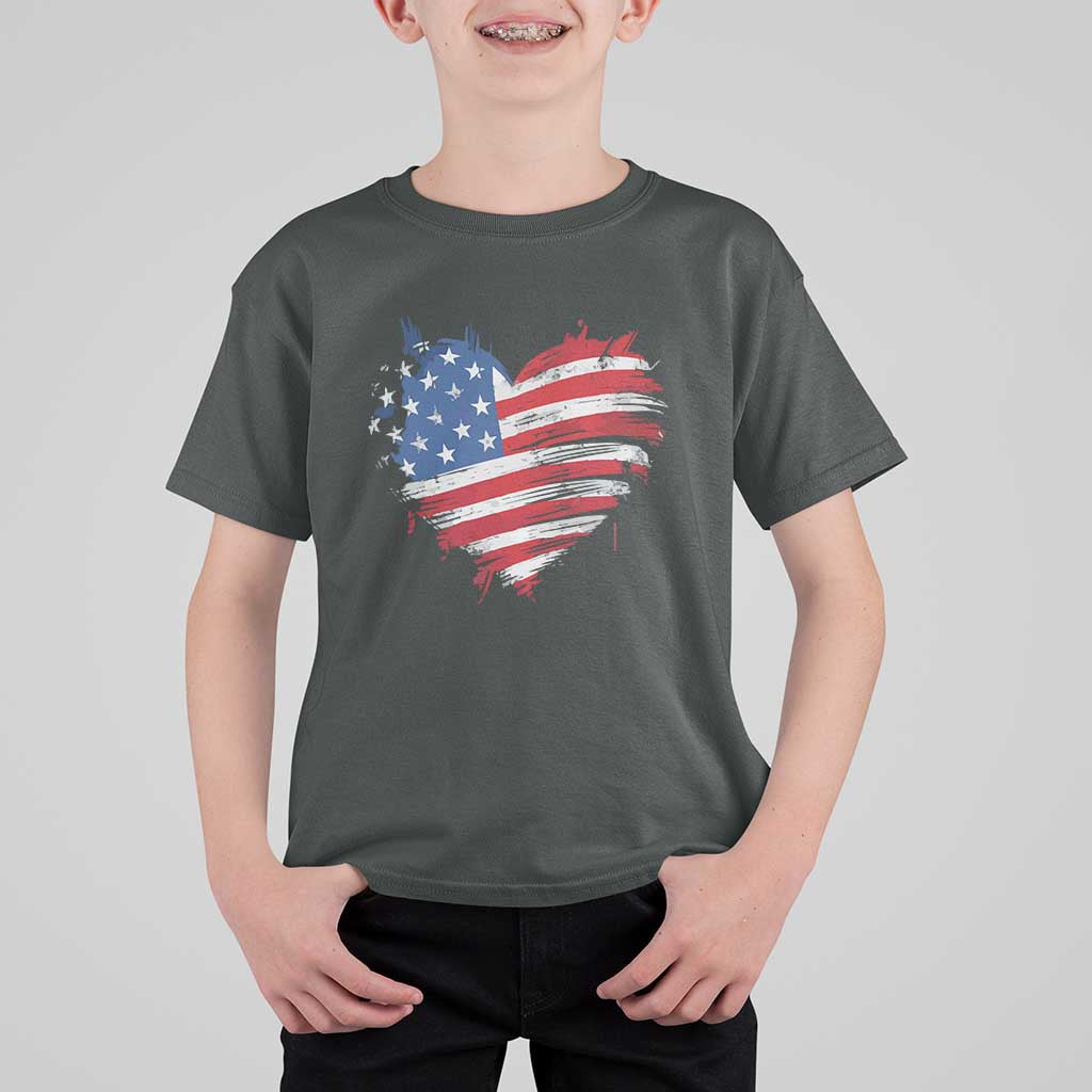 4th of July American Flag Heart USA Patriotic T Shirt For Kid Star Stripes - Wonder Print Shop