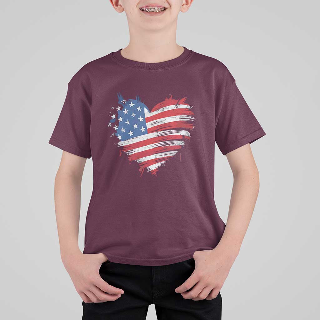 4th of July American Flag Heart USA Patriotic T Shirt For Kid Star Stripes - Wonder Print Shop
