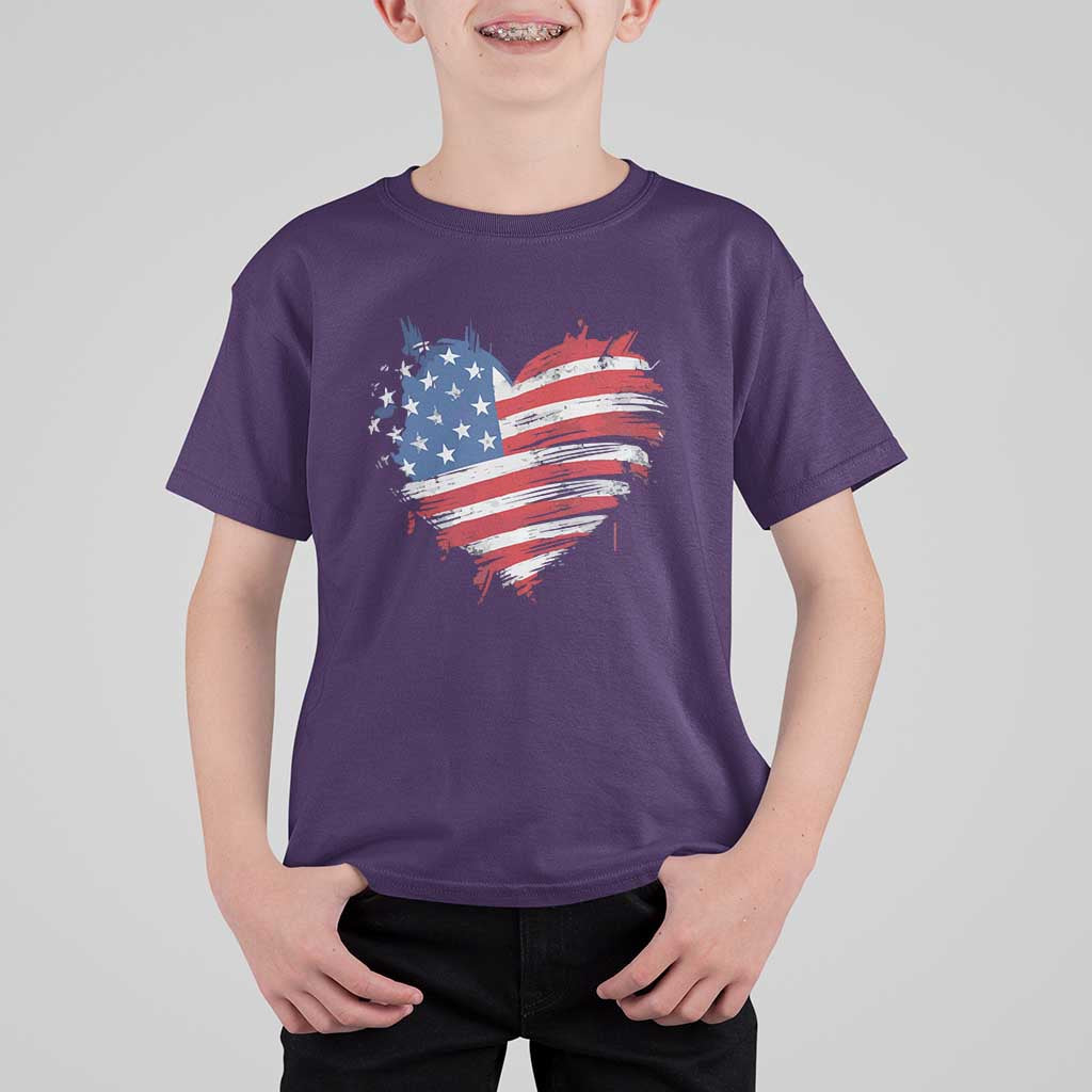 4th of July American Flag Heart USA Patriotic T Shirt For Kid Star Stripes - Wonder Print Shop
