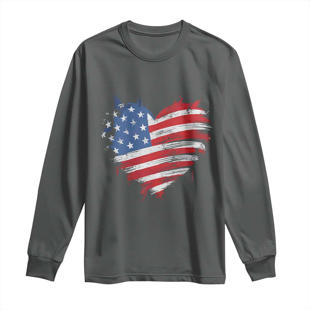 4th of July American Flag Heart USA Patriotic Long Sleeve Shirt Star Stripes - Wonder Print Shop