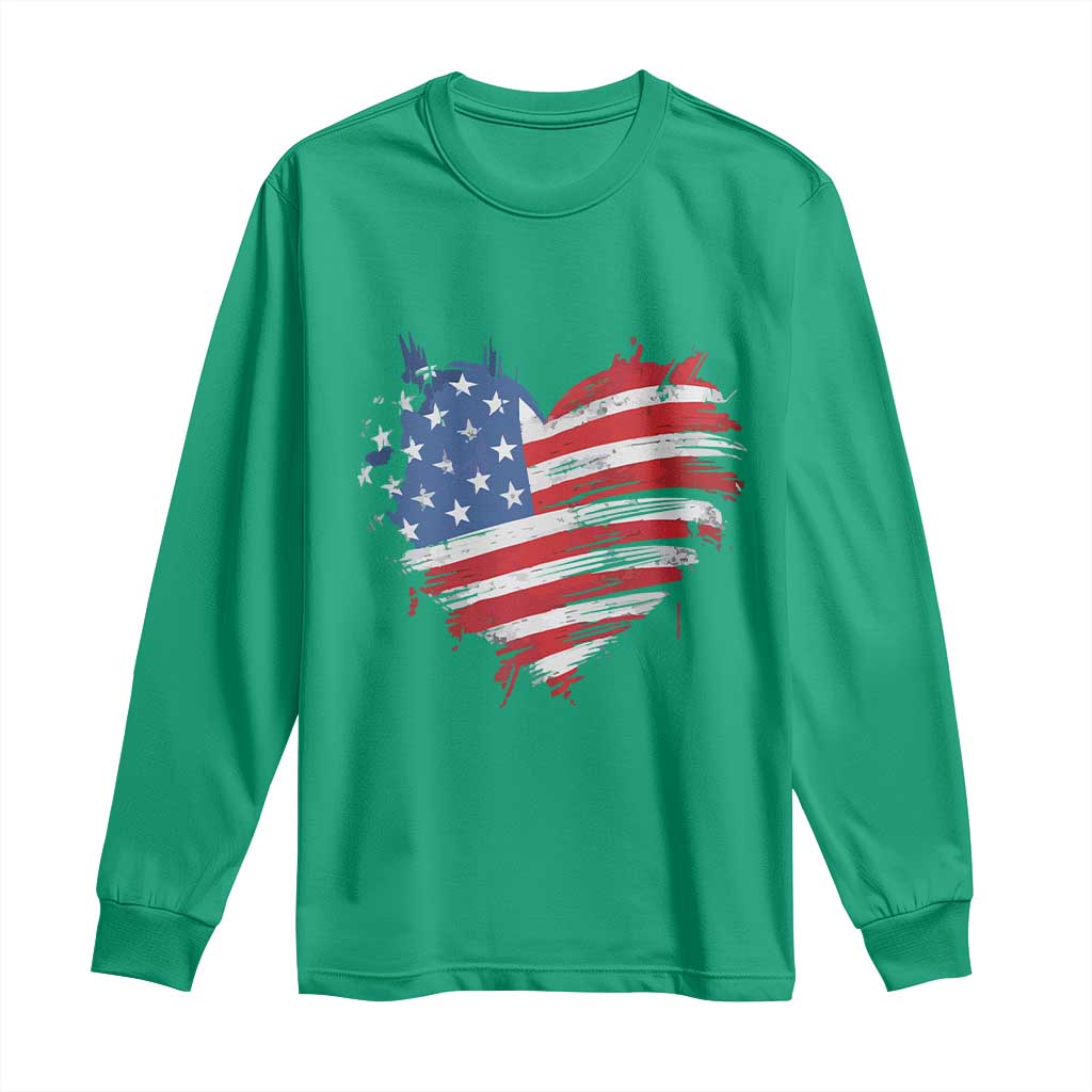 4th of July American Flag Heart USA Patriotic Long Sleeve Shirt Star Stripes - Wonder Print Shop
