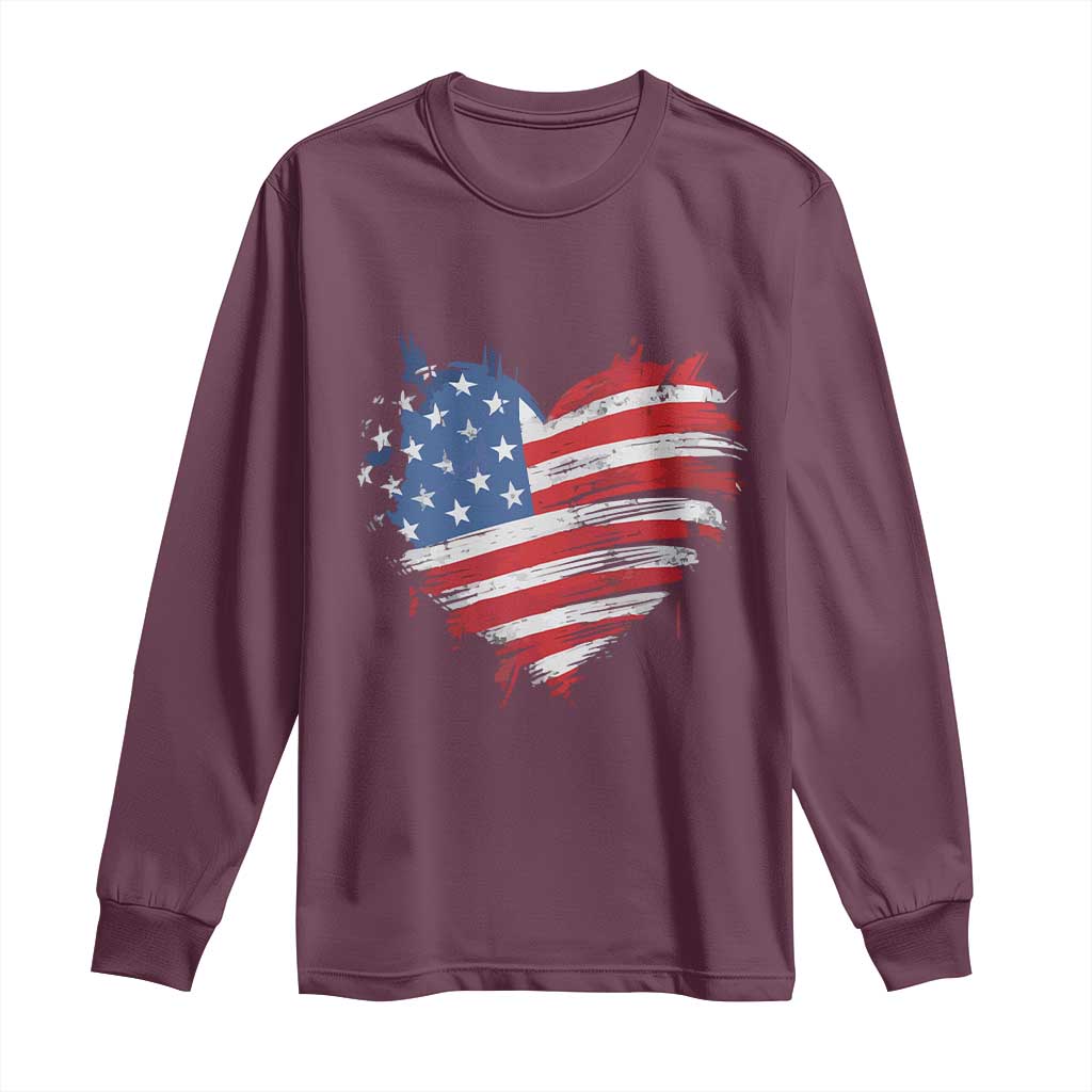 4th of July American Flag Heart USA Patriotic Long Sleeve Shirt Star Stripes - Wonder Print Shop