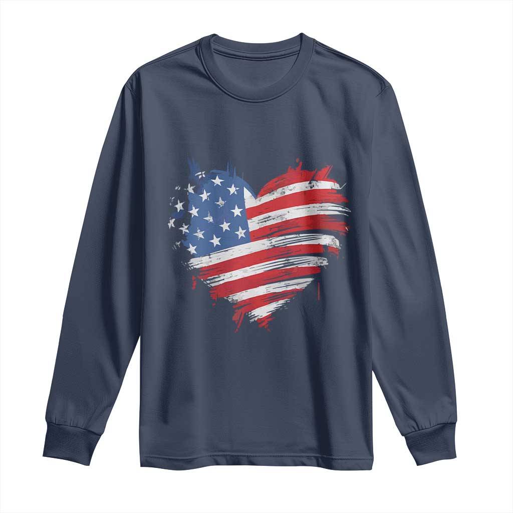 4th of July American Flag Heart USA Patriotic Long Sleeve Shirt Star Stripes - Wonder Print Shop
