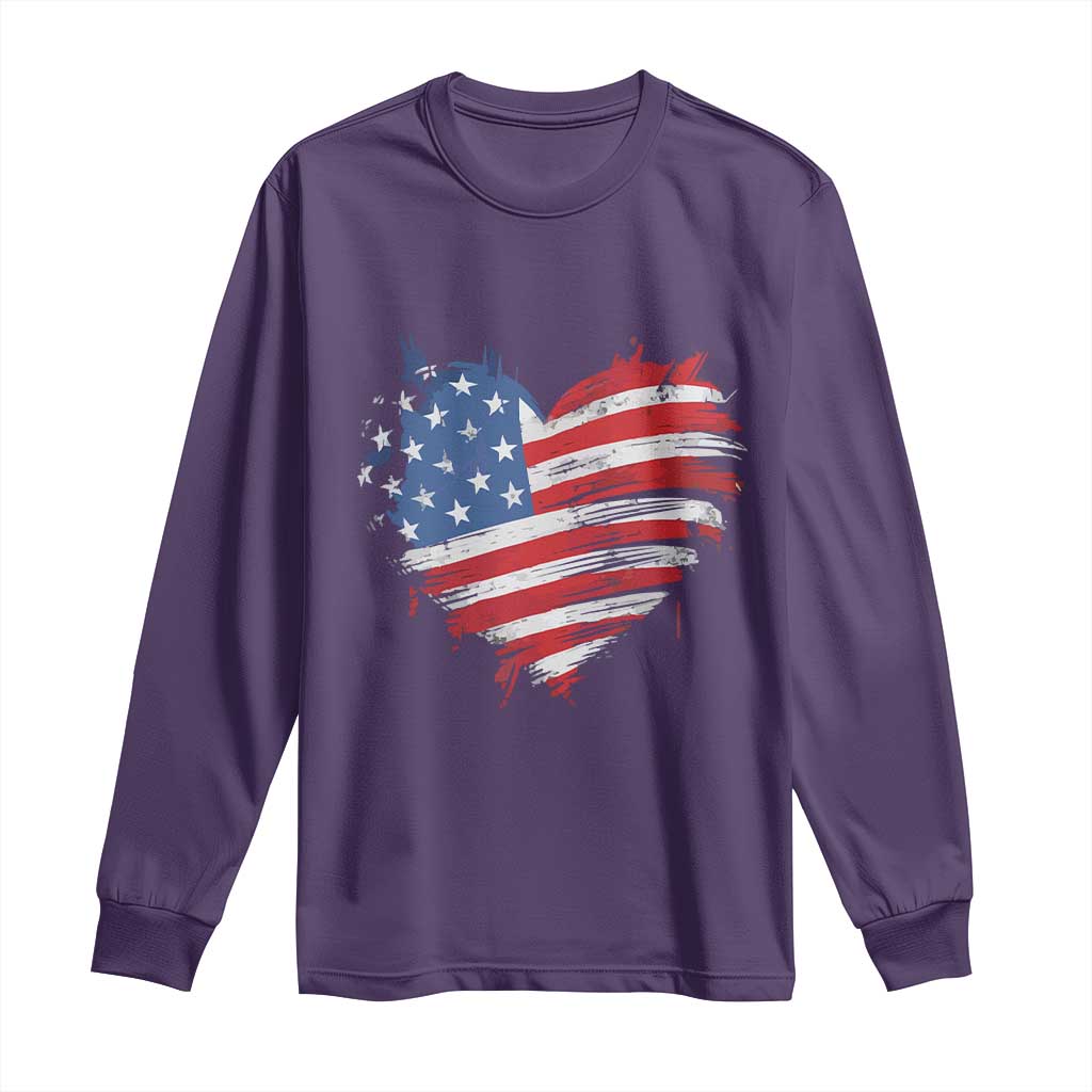 4th of July American Flag Heart USA Patriotic Long Sleeve Shirt Star Stripes - Wonder Print Shop