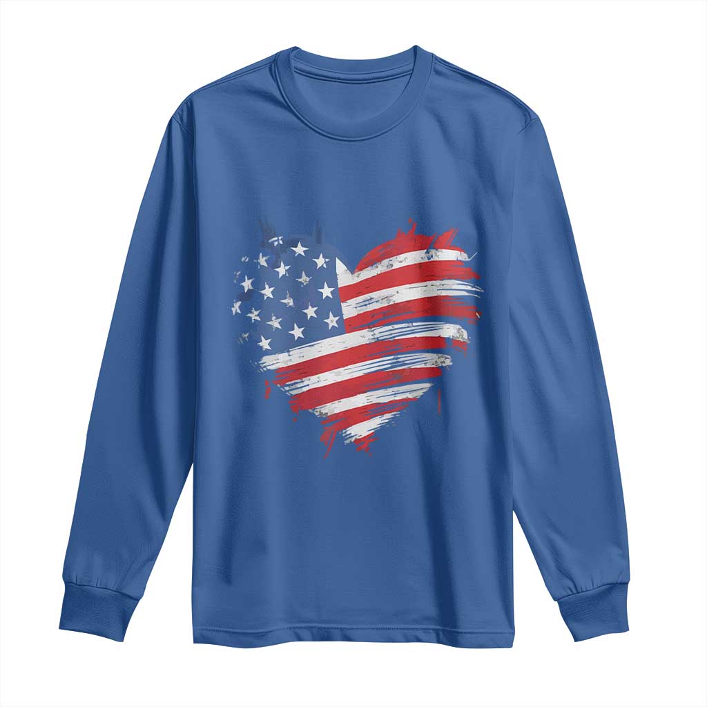 4th of July American Flag Heart USA Patriotic Long Sleeve Shirt Star Stripes - Wonder Print Shop