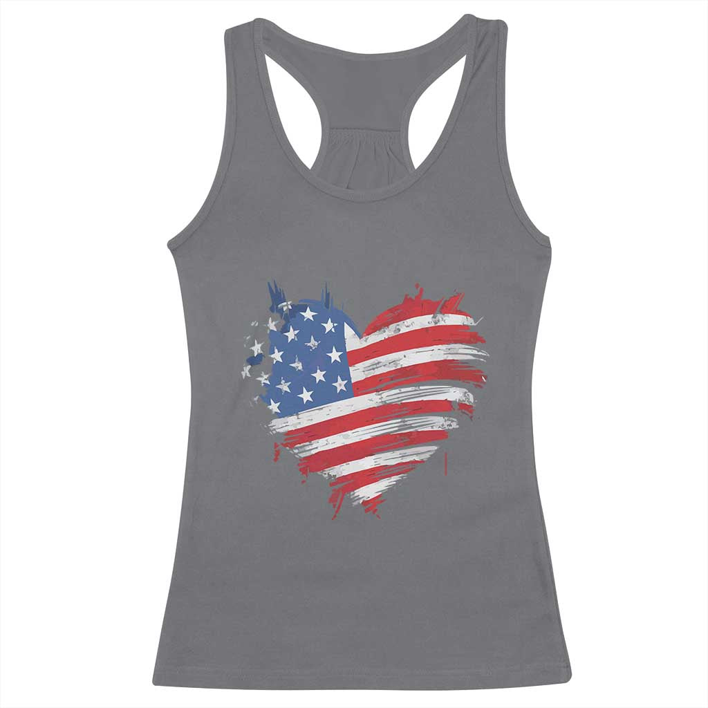 4th of July American Flag Heart USA Patriotic Racerback Tank Top Star Stripes - Wonder Print Shop