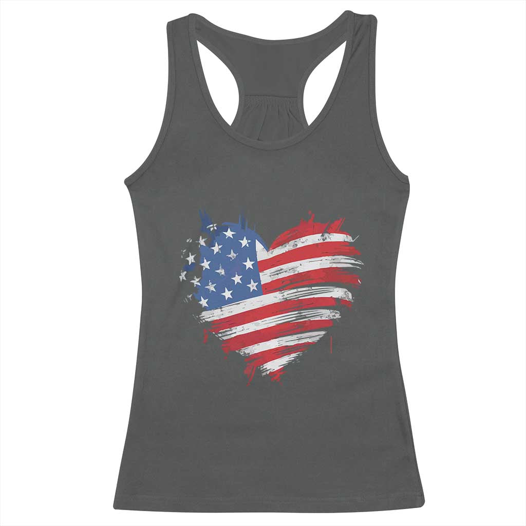 4th of July American Flag Heart USA Patriotic Racerback Tank Top Star Stripes - Wonder Print Shop
