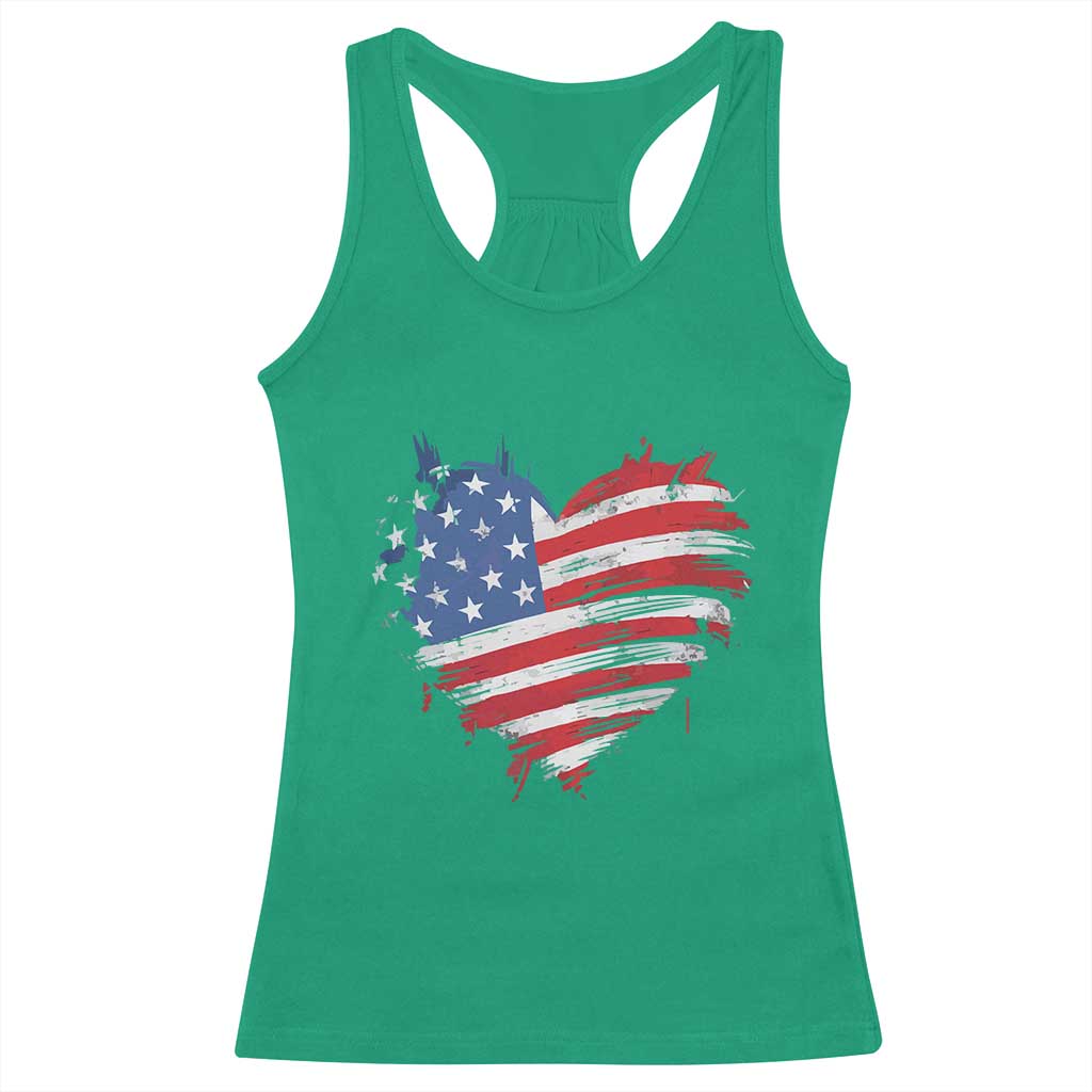 4th of July American Flag Heart USA Patriotic Racerback Tank Top Star Stripes - Wonder Print Shop