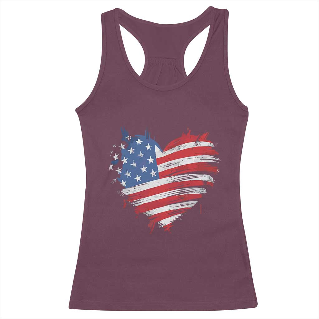 4th of July American Flag Heart USA Patriotic Racerback Tank Top Star Stripes - Wonder Print Shop