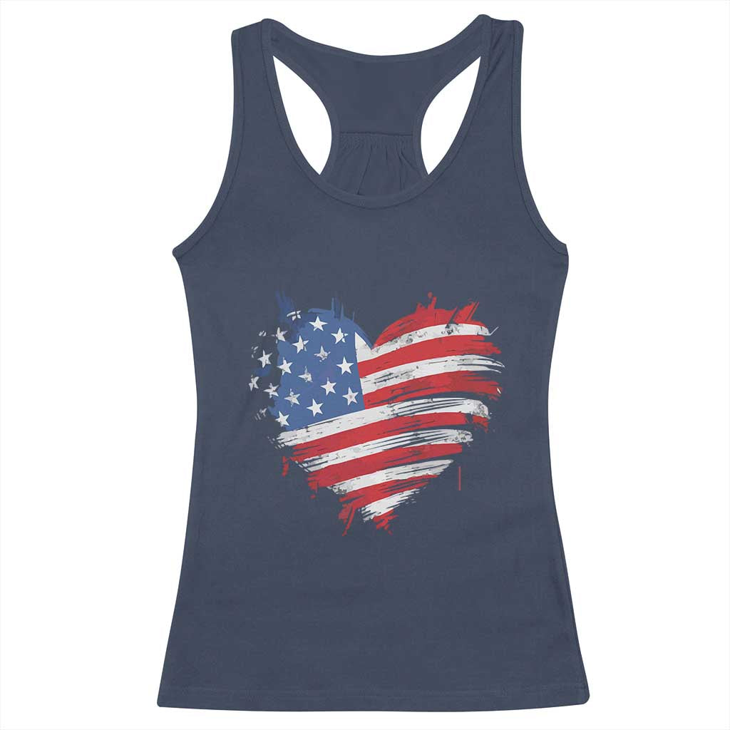 4th of July American Flag Heart USA Patriotic Racerback Tank Top Star Stripes - Wonder Print Shop