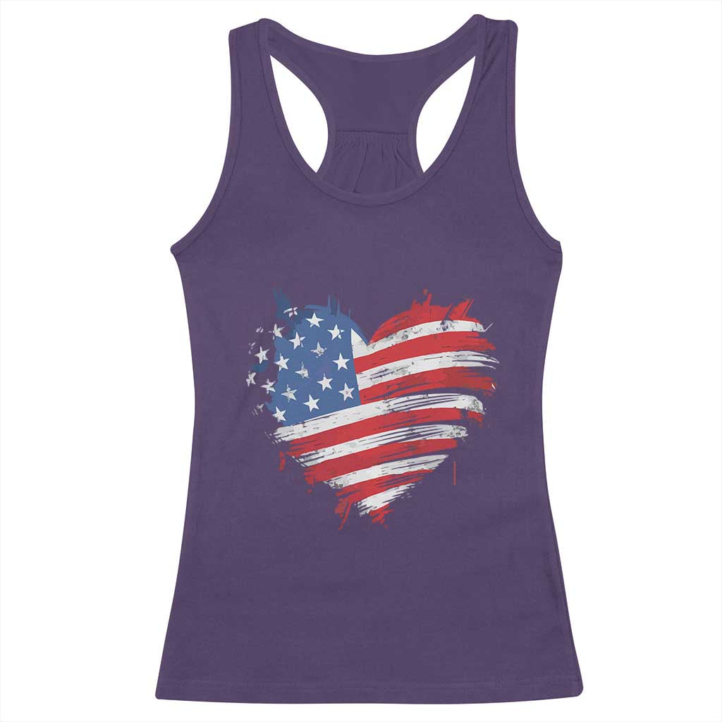 4th of July American Flag Heart USA Patriotic Racerback Tank Top Star Stripes - Wonder Print Shop