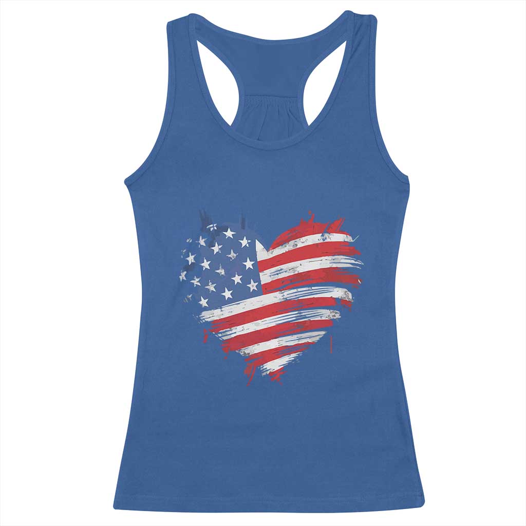 4th of July American Flag Heart USA Patriotic Racerback Tank Top Star Stripes - Wonder Print Shop