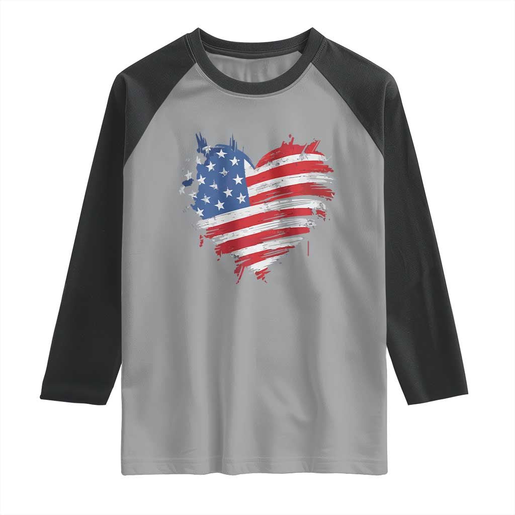 4th of July American Flag Heart USA Patriotic Raglan Shirt Star Stripes - Wonder Print Shop