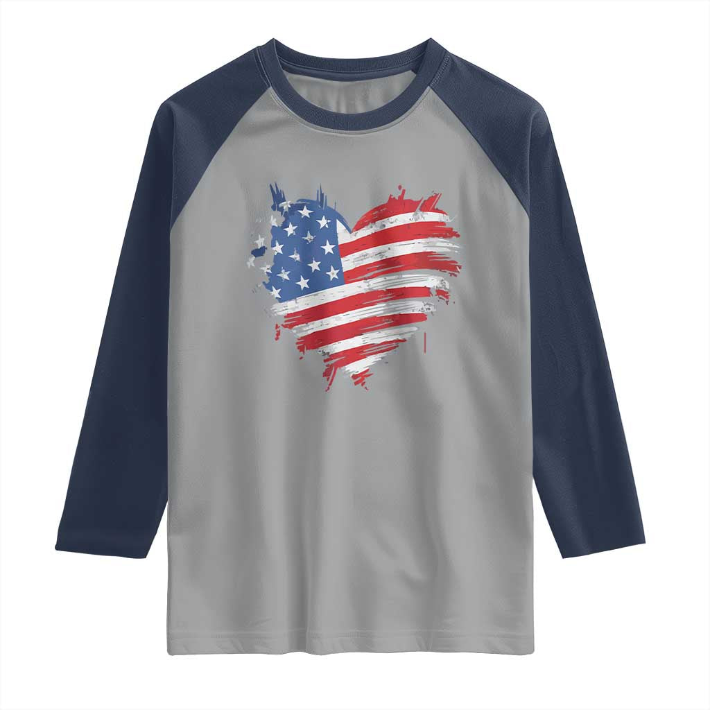4th of July American Flag Heart USA Patriotic Raglan Shirt Star Stripes - Wonder Print Shop