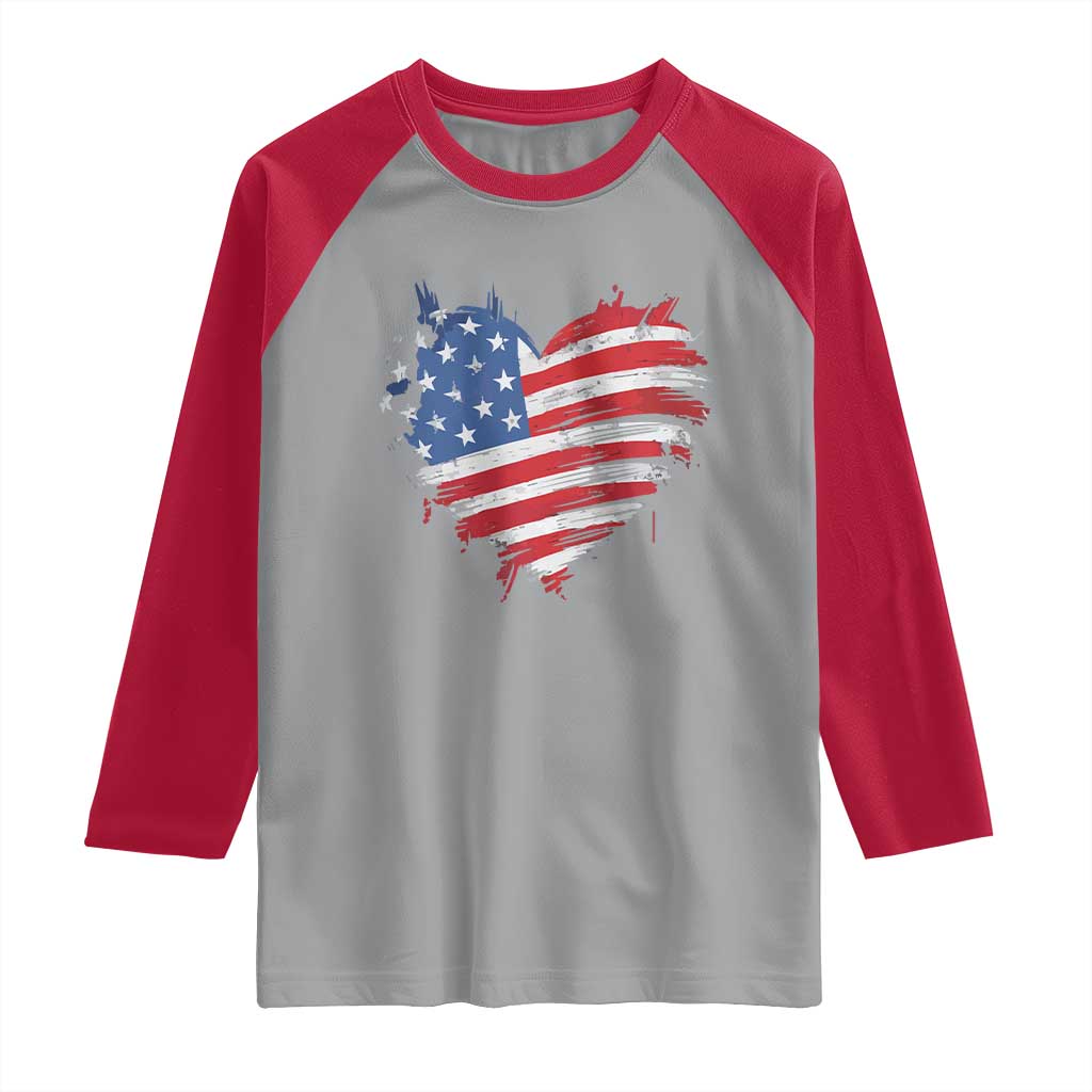 4th of July American Flag Heart USA Patriotic Raglan Shirt Star Stripes - Wonder Print Shop