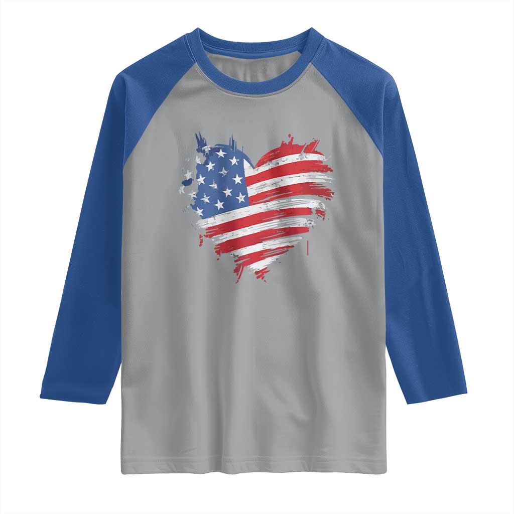 4th of July American Flag Heart USA Patriotic Raglan Shirt Star Stripes - Wonder Print Shop