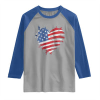 4th of July American Flag Heart USA Patriotic Raglan Shirt Star Stripes - Wonder Print Shop