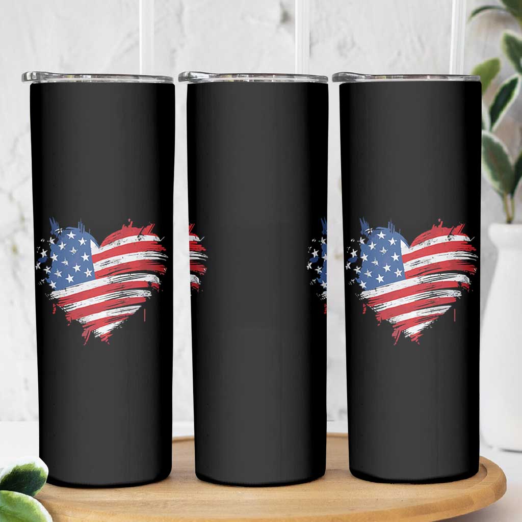 4th of July American Flag Heart USA Patriotic Skinny Tumbler Star Stripes - Wonder Print Shop