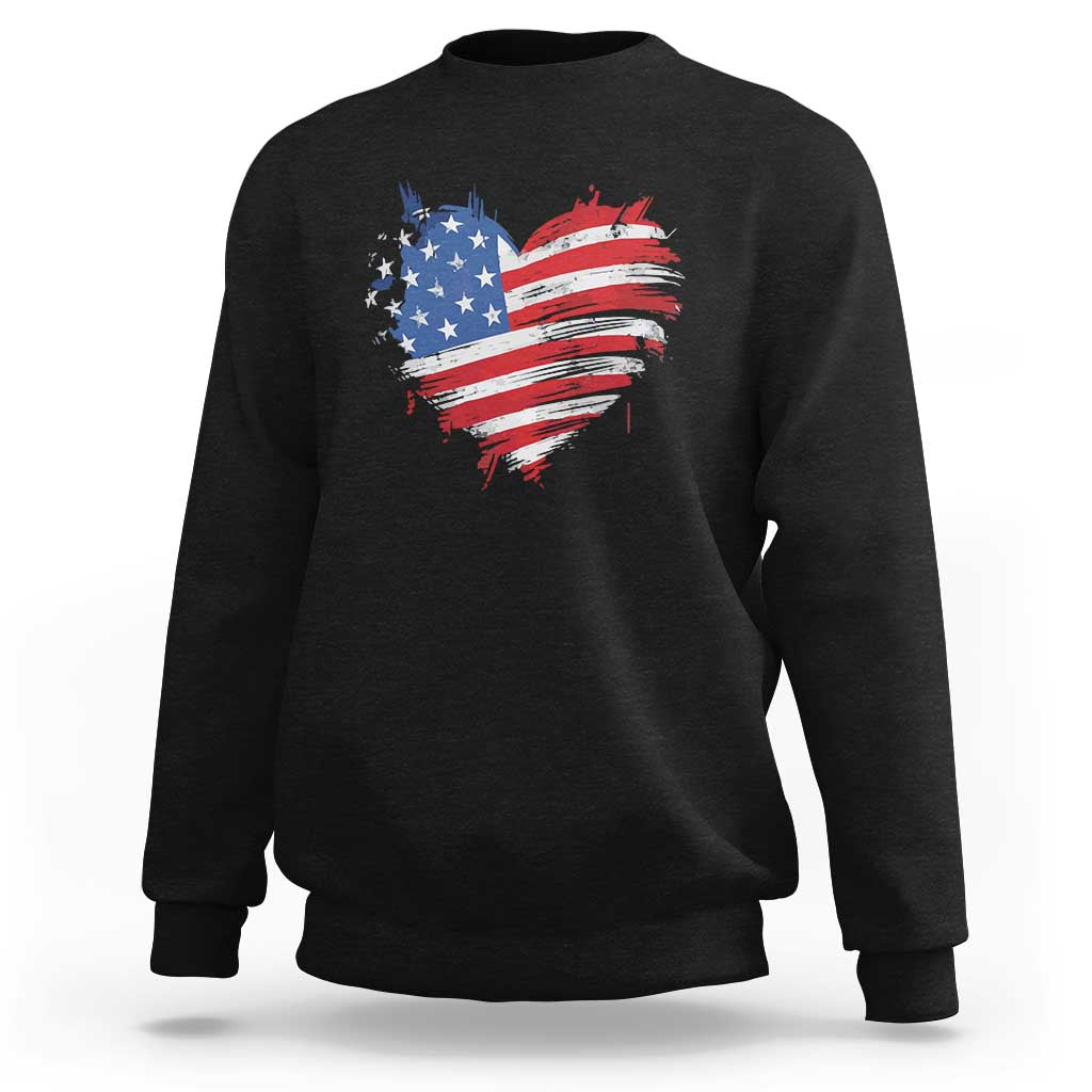 4th of July American Flag Heart USA Patriotic Sweatshirt Star Stripes - Wonder Print Shop