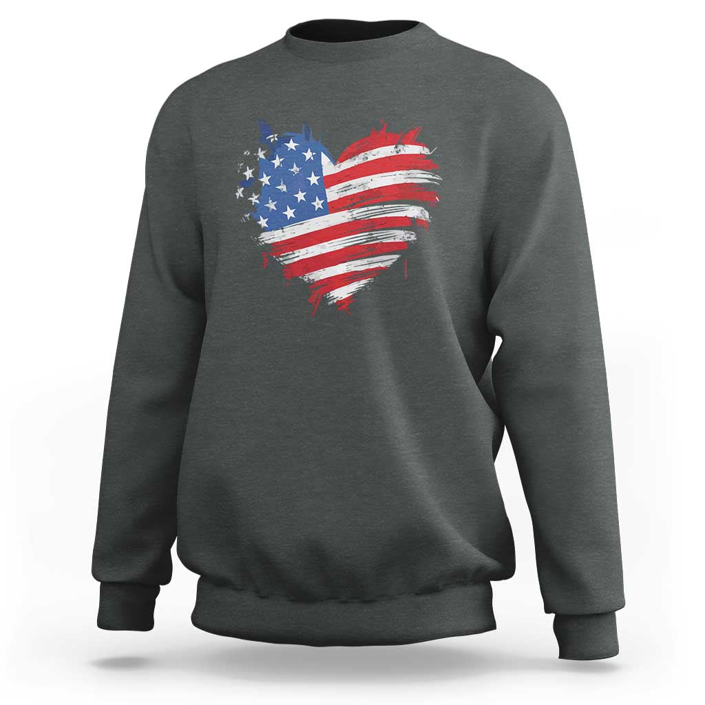 4th of July American Flag Heart USA Patriotic Sweatshirt Star Stripes - Wonder Print Shop