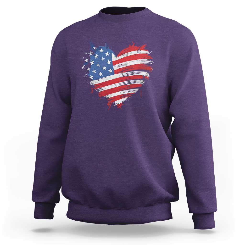 4th of July American Flag Heart USA Patriotic Sweatshirt Star Stripes - Wonder Print Shop