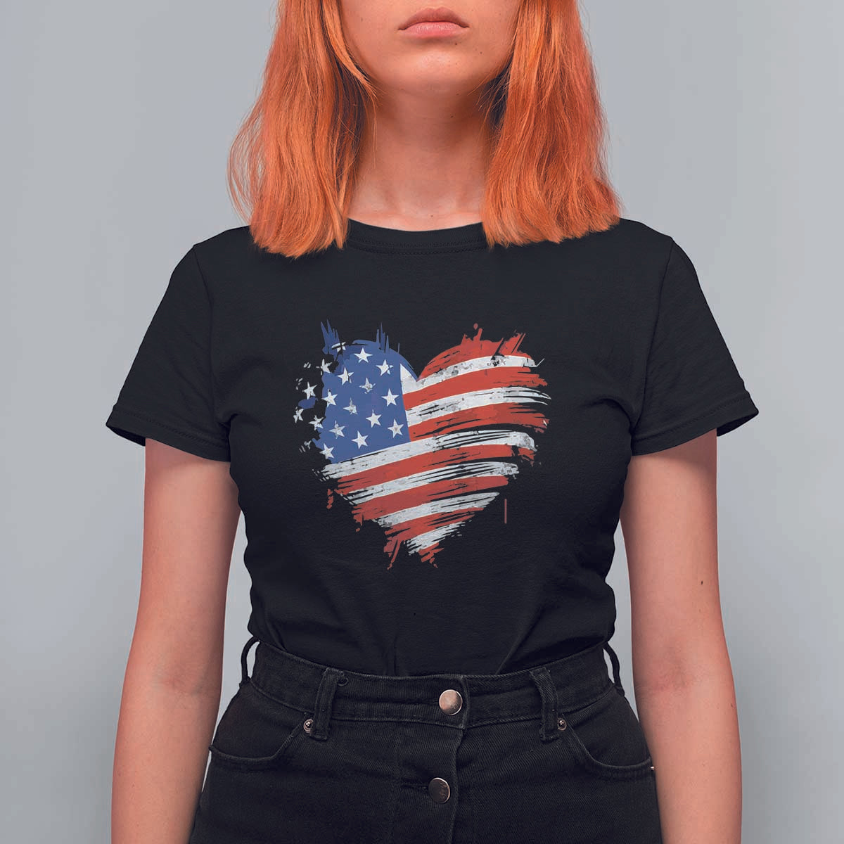 4th of July American Flag Heart USA Patriotic T Shirt For Women Star Stripes - Wonder Print Shop