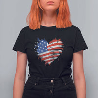 4th of July American Flag Heart USA Patriotic T Shirt For Women Star Stripes - Wonder Print Shop