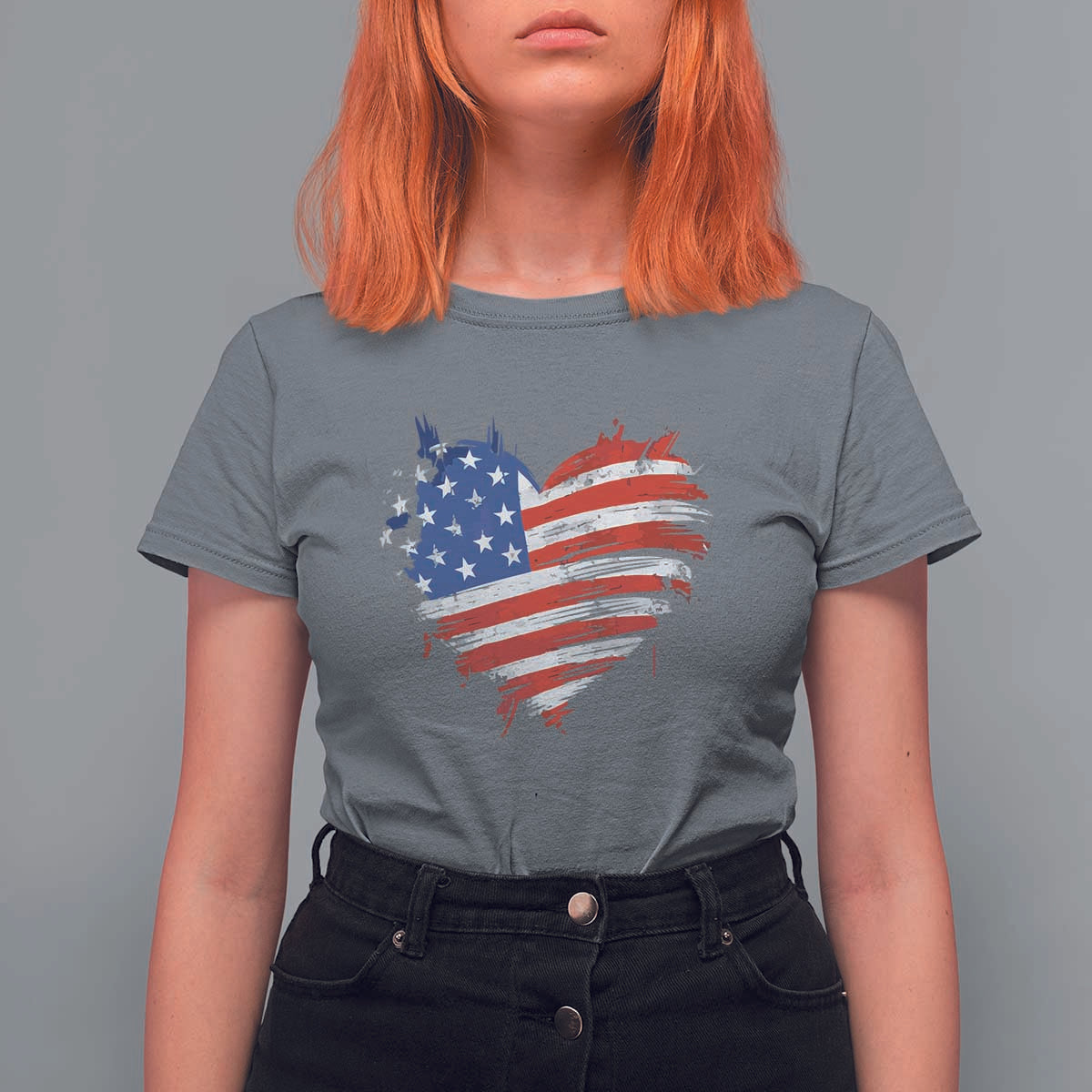 4th of July American Flag Heart USA Patriotic T Shirt For Women Star Stripes - Wonder Print Shop