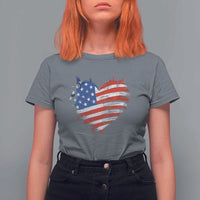 4th of July American Flag Heart USA Patriotic T Shirt For Women Star Stripes - Wonder Print Shop