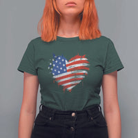 4th of July American Flag Heart USA Patriotic T Shirt For Women Star Stripes - Wonder Print Shop