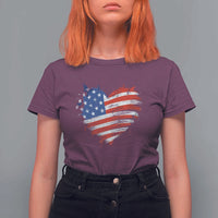 4th of July American Flag Heart USA Patriotic T Shirt For Women Star Stripes - Wonder Print Shop