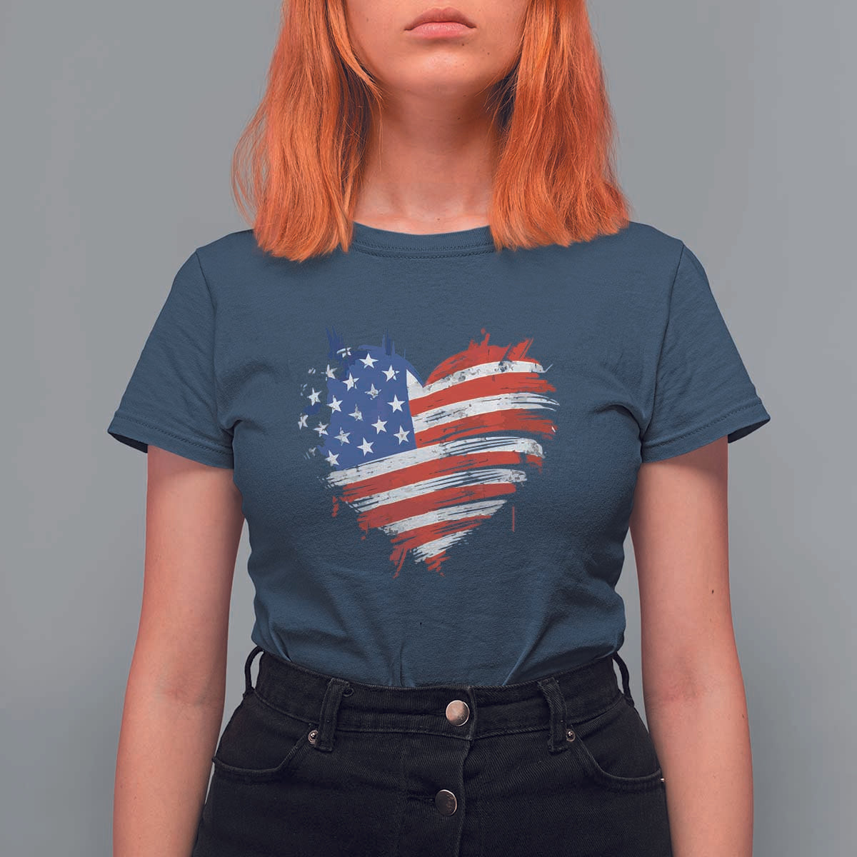 4th of July American Flag Heart USA Patriotic T Shirt For Women Star Stripes - Wonder Print Shop