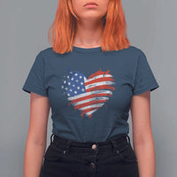 4th of July American Flag Heart USA Patriotic T Shirt For Women Star Stripes - Wonder Print Shop