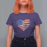 4th of July American Flag Heart USA Patriotic T Shirt For Women Star Stripes - Wonder Print Shop