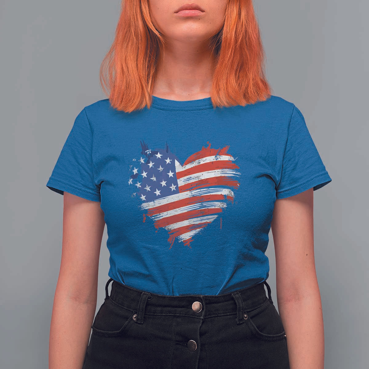 4th of July American Flag Heart USA Patriotic T Shirt For Women Star Stripes - Wonder Print Shop