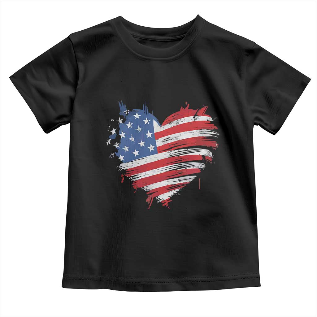 4th of July American Flag Heart USA Patriotic Toddler T Shirt Star Stripes - Wonder Print Shop