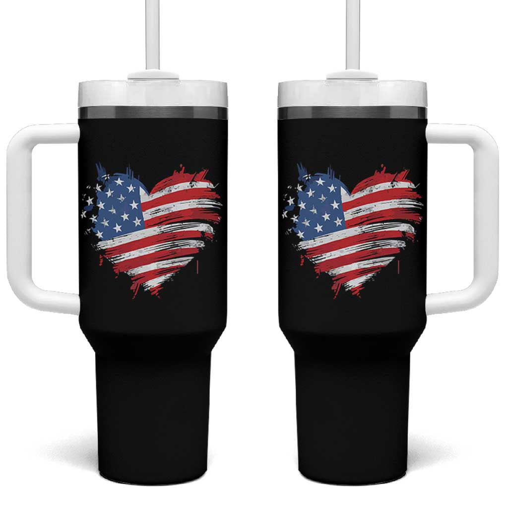 4th of July American Flag Heart USA Patriotic Tumbler With Handle Star Stripes - Wonder Print Shop