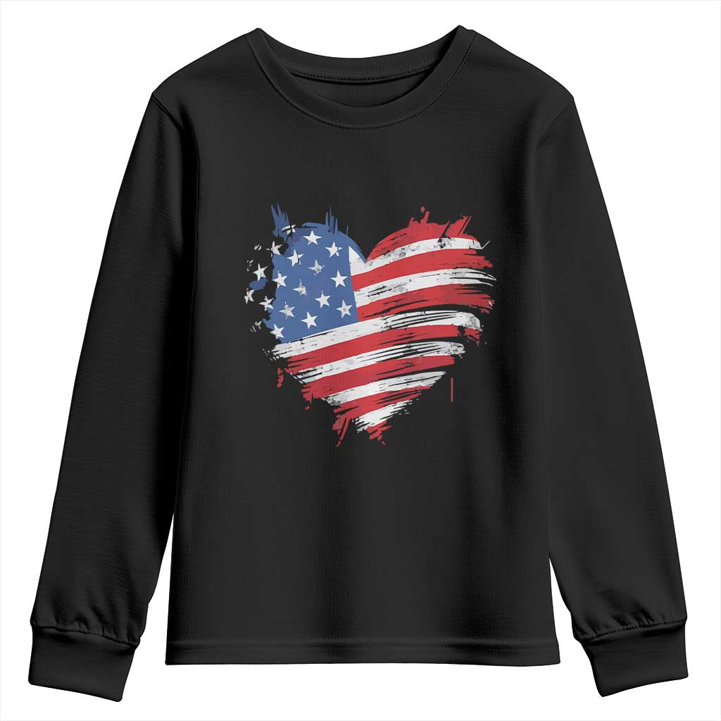4th of July American Flag Heart USA Patriotic Youth Sweatshirt Star Stripes - Wonder Print Shop