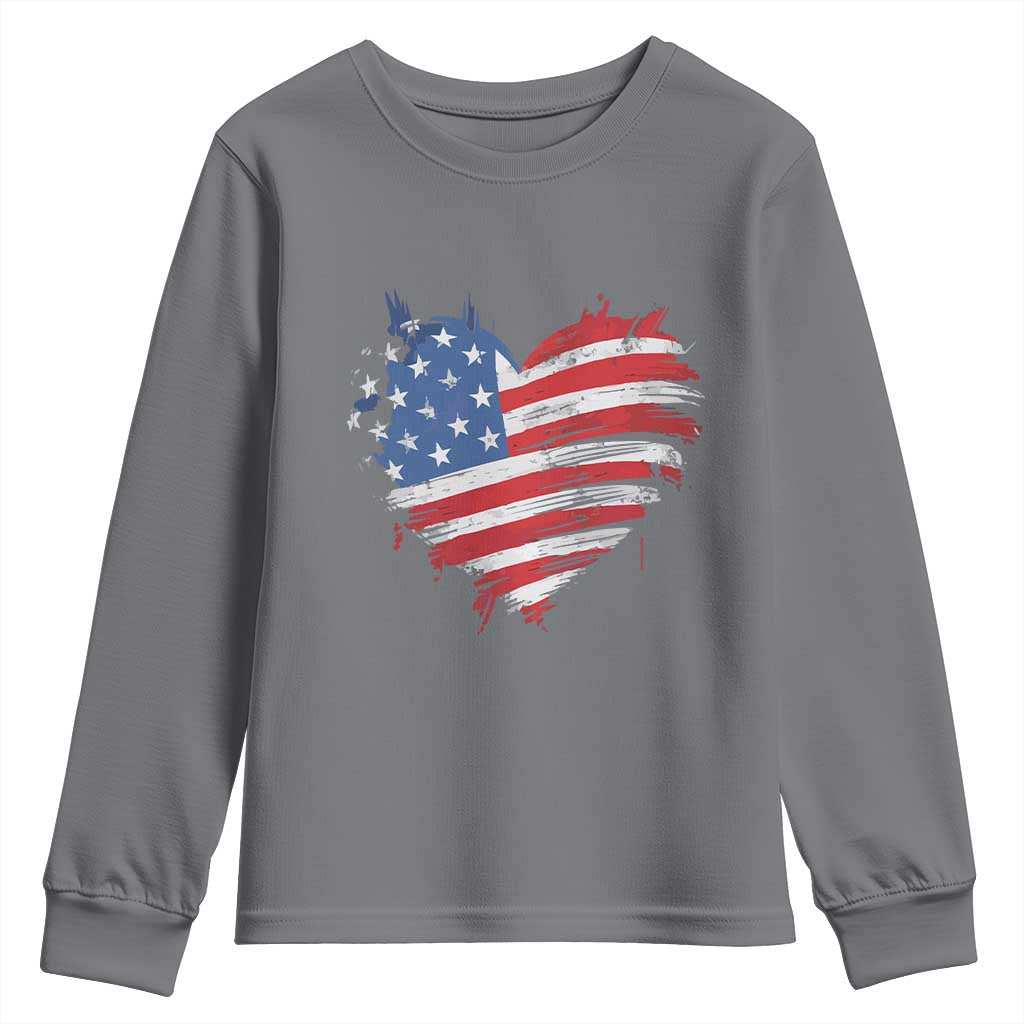4th of July American Flag Heart USA Patriotic Youth Sweatshirt Star Stripes - Wonder Print Shop