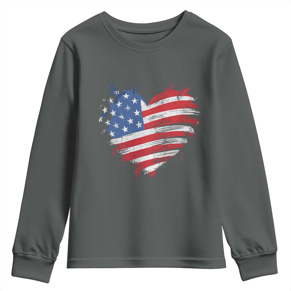 4th of July American Flag Heart USA Patriotic Youth Sweatshirt Star Stripes - Wonder Print Shop