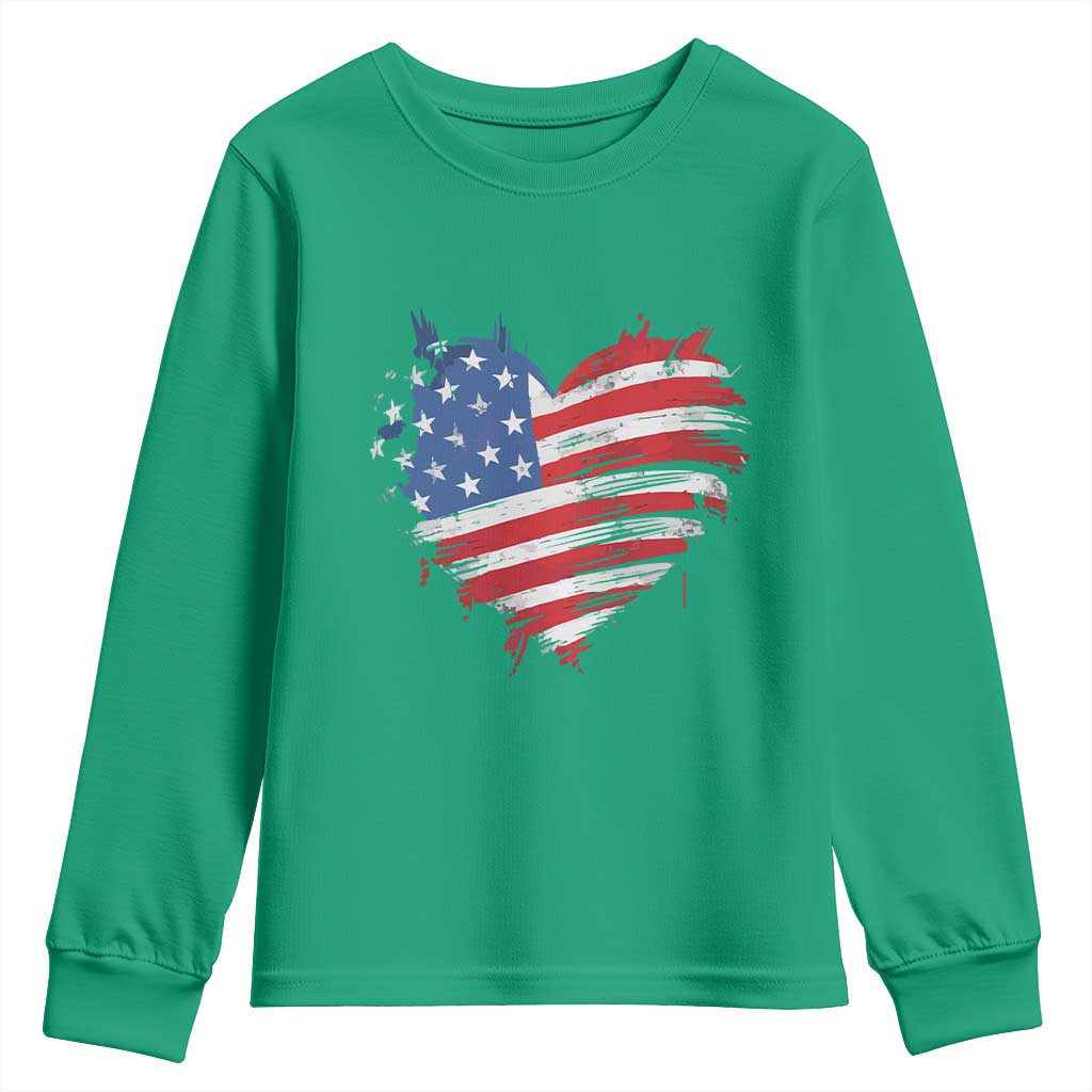 4th of July American Flag Heart USA Patriotic Youth Sweatshirt Star Stripes - Wonder Print Shop