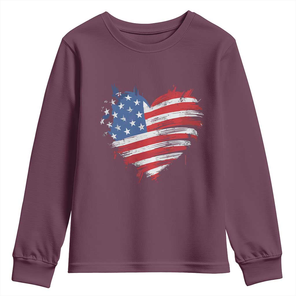 4th of July American Flag Heart USA Patriotic Youth Sweatshirt Star Stripes - Wonder Print Shop
