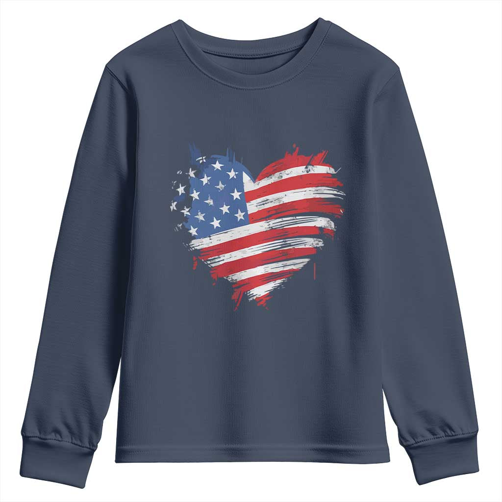 4th of July American Flag Heart USA Patriotic Youth Sweatshirt Star Stripes - Wonder Print Shop