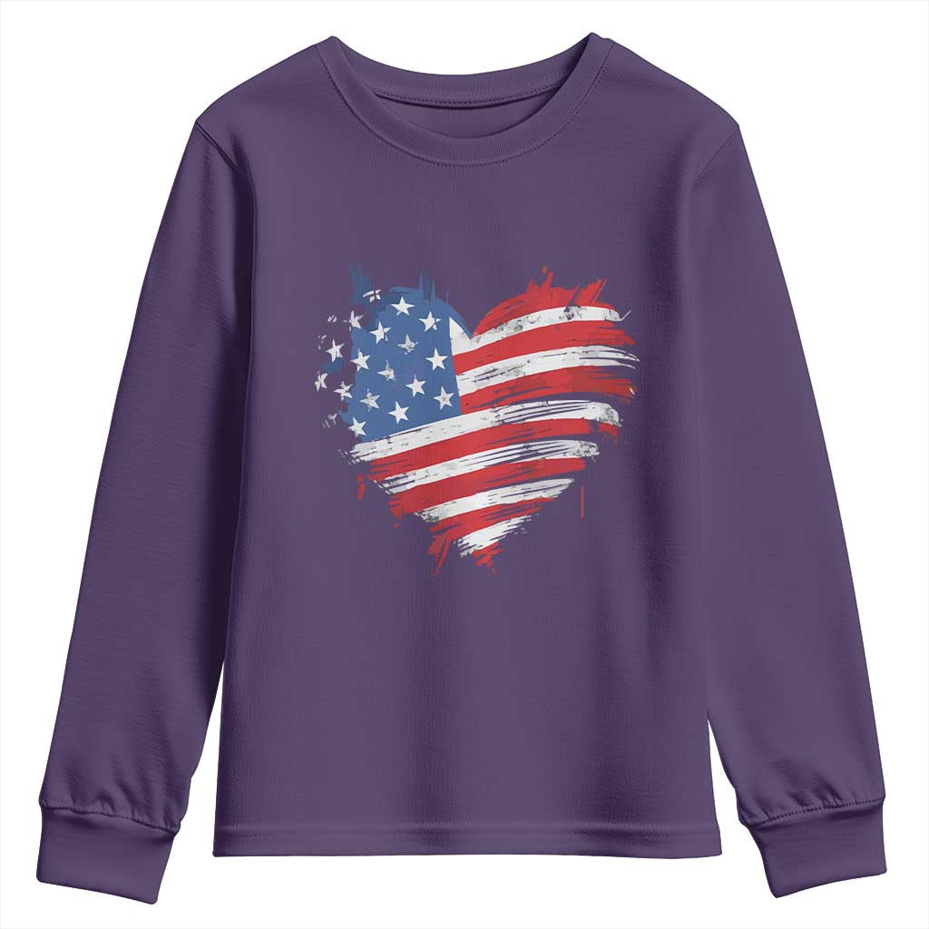 4th of July American Flag Heart USA Patriotic Youth Sweatshirt Star Stripes - Wonder Print Shop