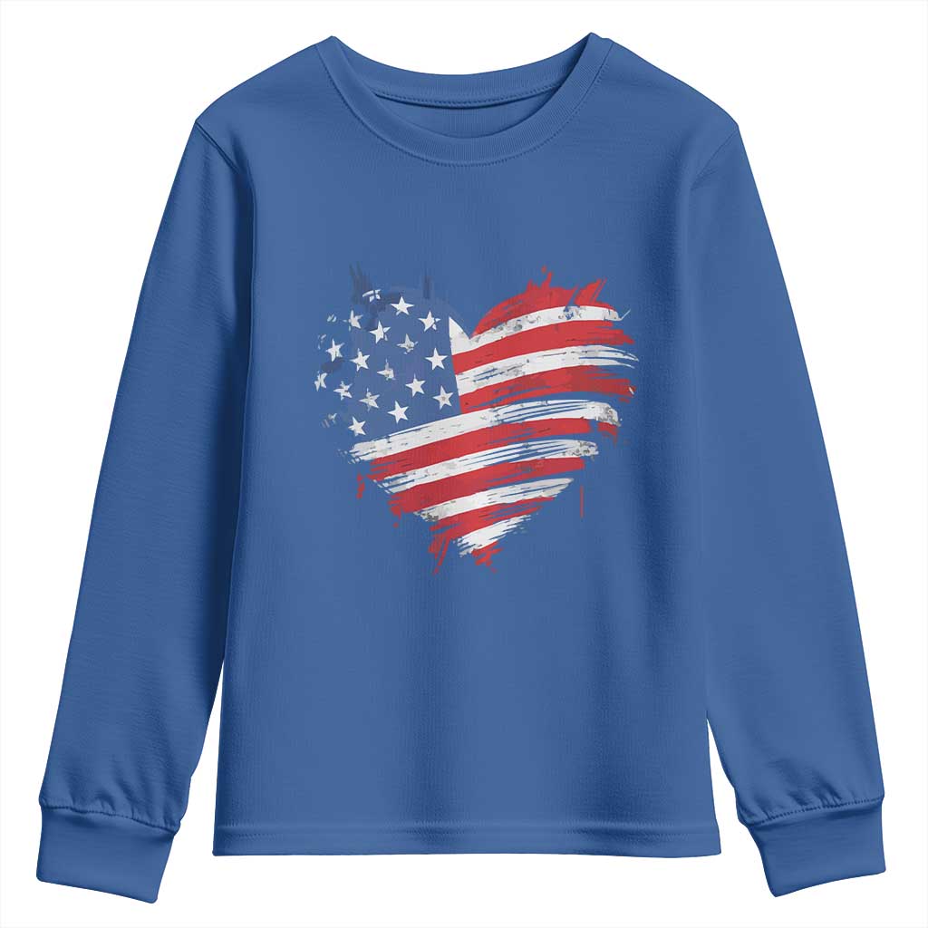 4th of July American Flag Heart USA Patriotic Youth Sweatshirt Star Stripes - Wonder Print Shop